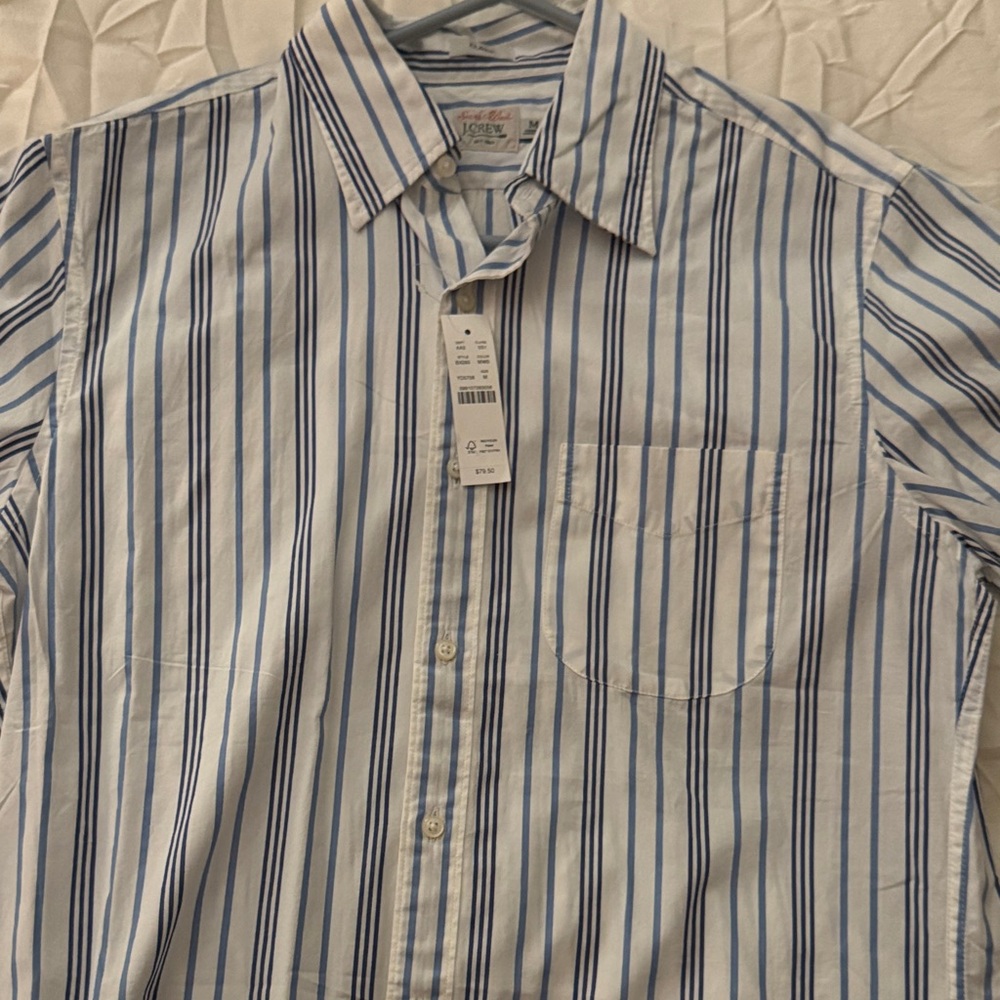 J crew  White and Blue Striped Casual Shirt